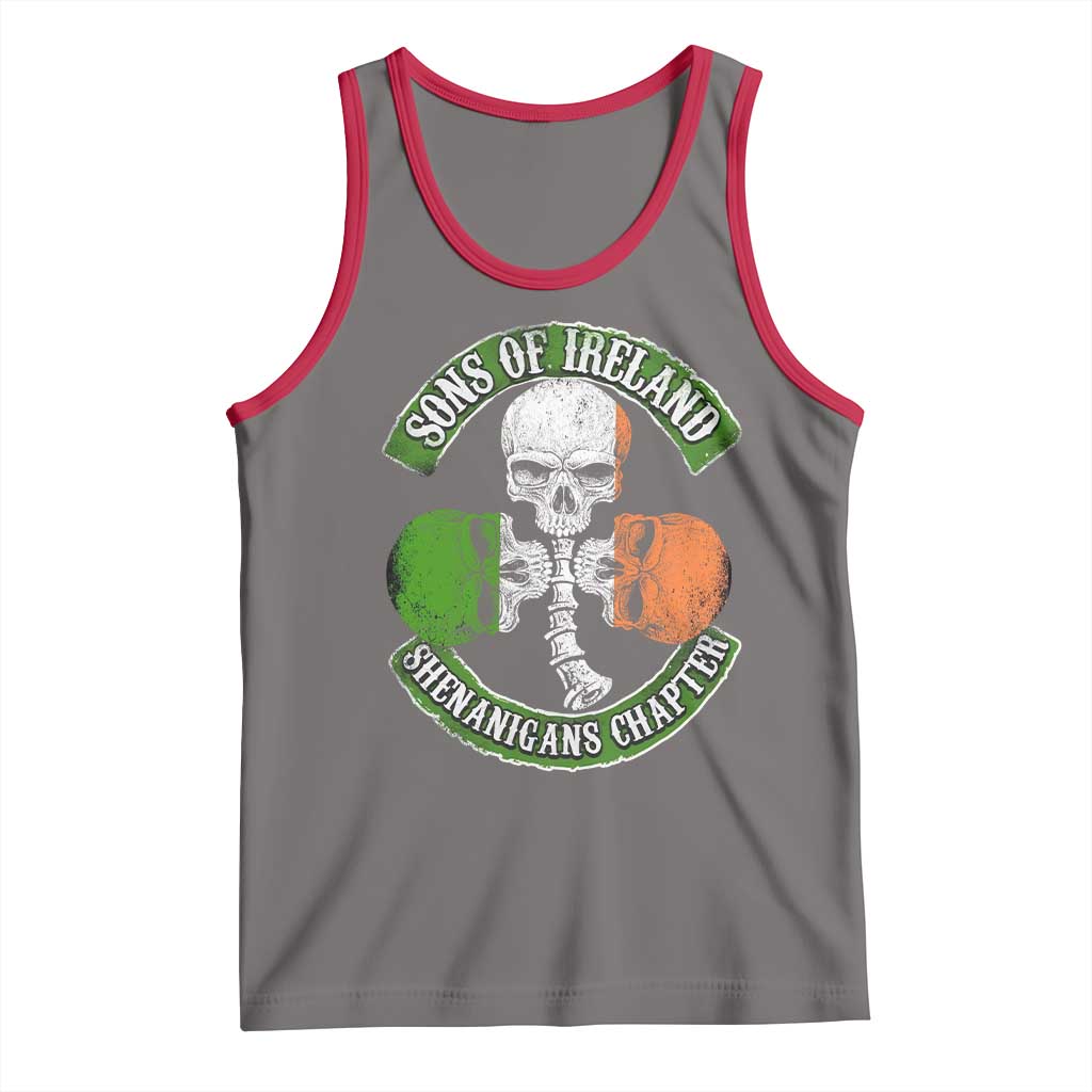 Irish Pride Tank Top Sons Of Ireland Shenanigans Chapter Skull Shamrock TS09 Deep Heather Red Print Your Wear