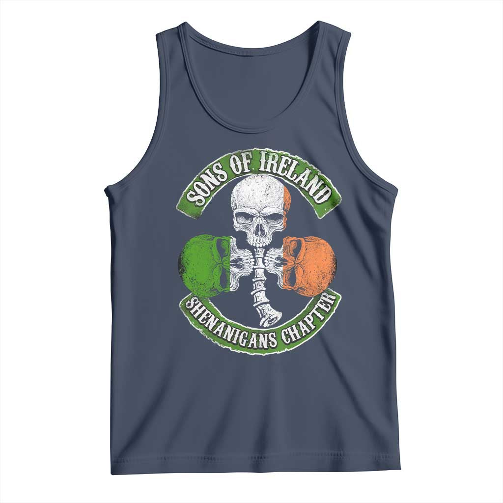 Irish Pride Tank Top Sons Of Ireland Shenanigans Chapter Skull Shamrock TS09 Navy Print Your Wear