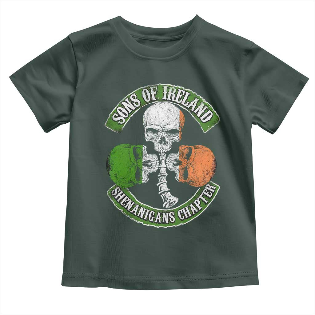 Irish Pride Toddler T Shirt Sons Of Ireland Shenanigans Chapter Skull Shamrock TS09 Dark Forest Green Print Your Wear