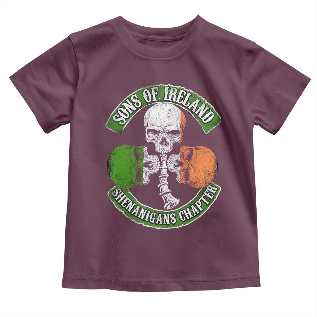 Irish Pride Toddler T Shirt Sons Of Ireland Shenanigans Chapter Skull Shamrock TS09 Maroon Print Your Wear