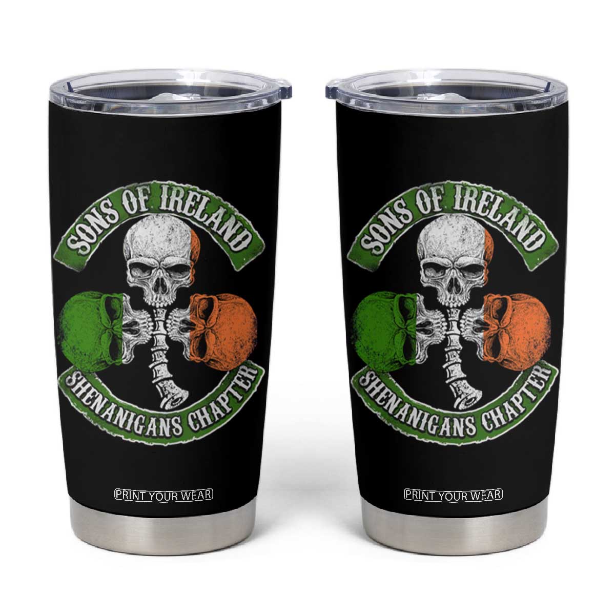 Irish Pride Tumbler Cup Sons Of Ireland Shenanigans Chapter Skull Shamrock TS09 Black Print Your Wear