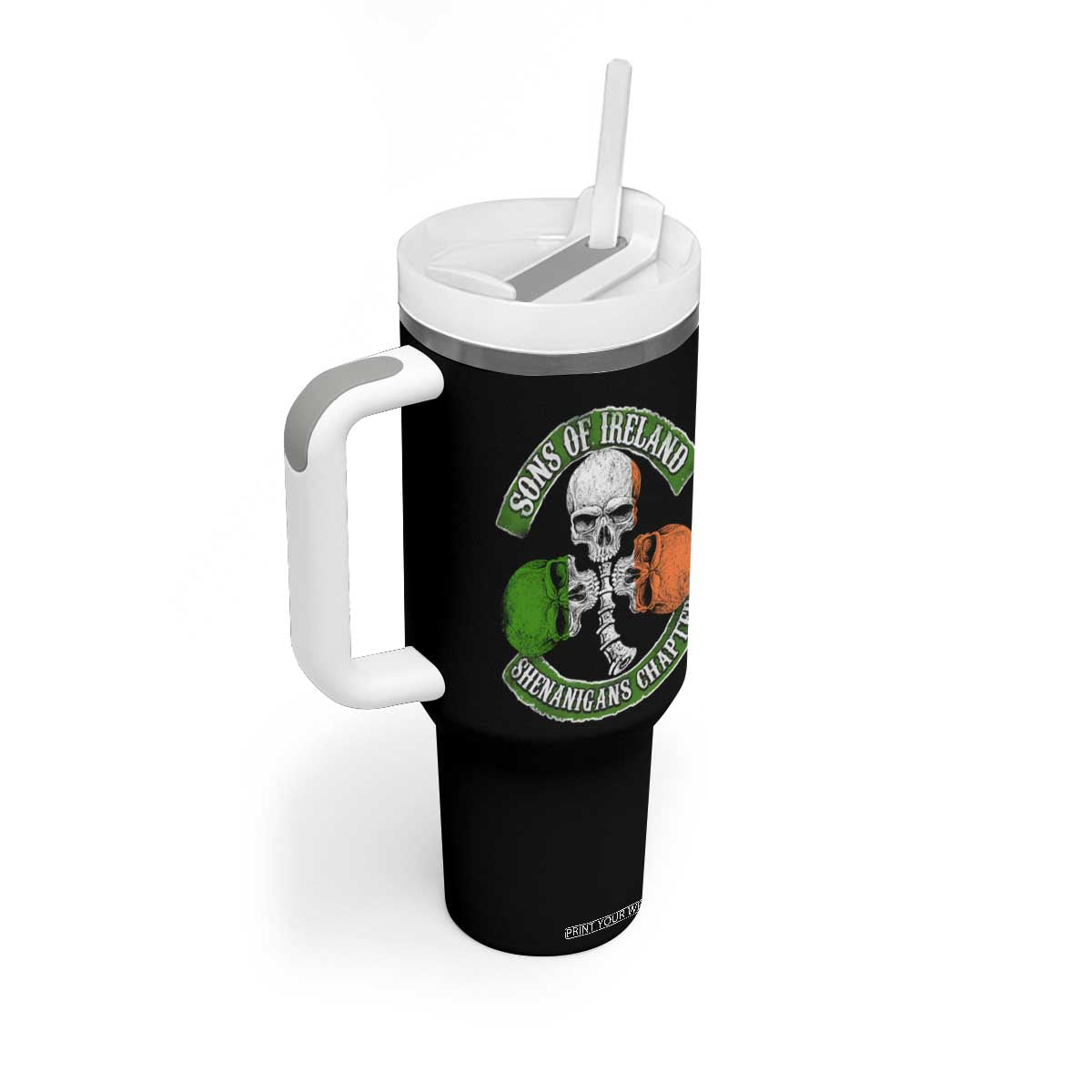 Irish Pride Tumbler With Handle Sons Of Ireland Shenanigans Chapter Skull Shamrock TS09 Print Your Wear