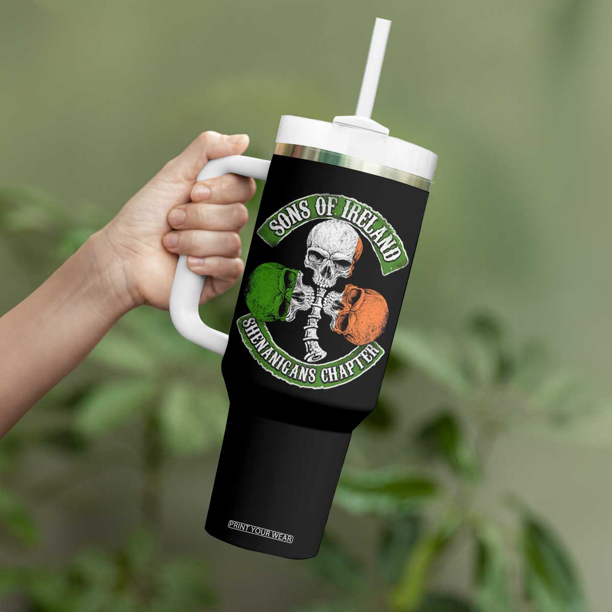 Irish Pride Tumbler With Handle Sons Of Ireland Shenanigans Chapter Skull Shamrock TS09 Print Your Wear