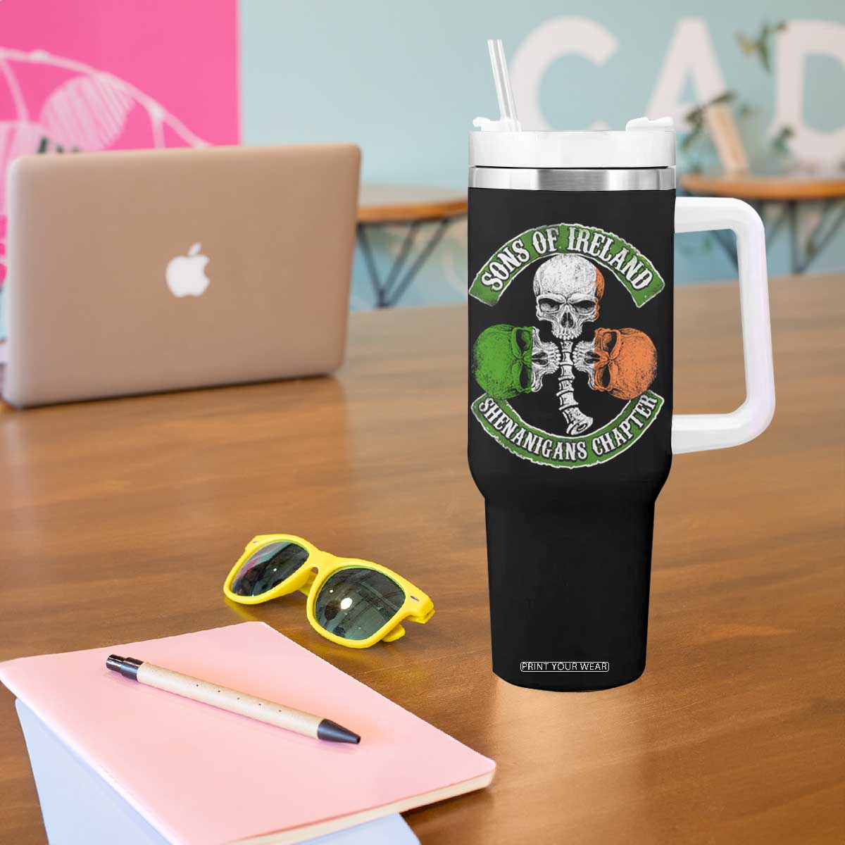 Irish Pride Tumbler With Handle Sons Of Ireland Shenanigans Chapter Skull Shamrock TS09 Print Your Wear