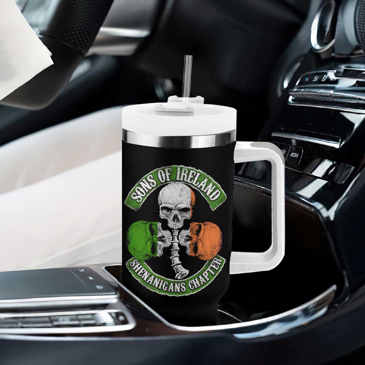 Irish Pride Tumbler With Handle Sons Of Ireland Shenanigans Chapter Skull Shamrock TS09 Print Your Wear