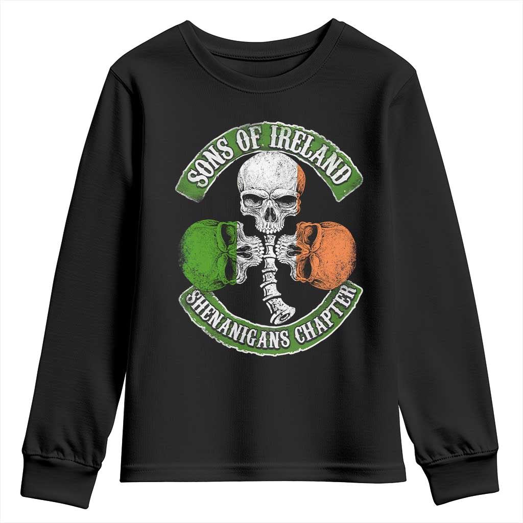 Irish Pride Youth Sweatshirt Sons Of Ireland Shenanigans Chapter Skull Shamrock TS09 Black Print Your Wear