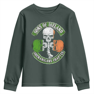 Irish Pride Youth Sweatshirt Sons Of Ireland Shenanigans Chapter Skull Shamrock TS09 Dark Forest Green Print Your Wear