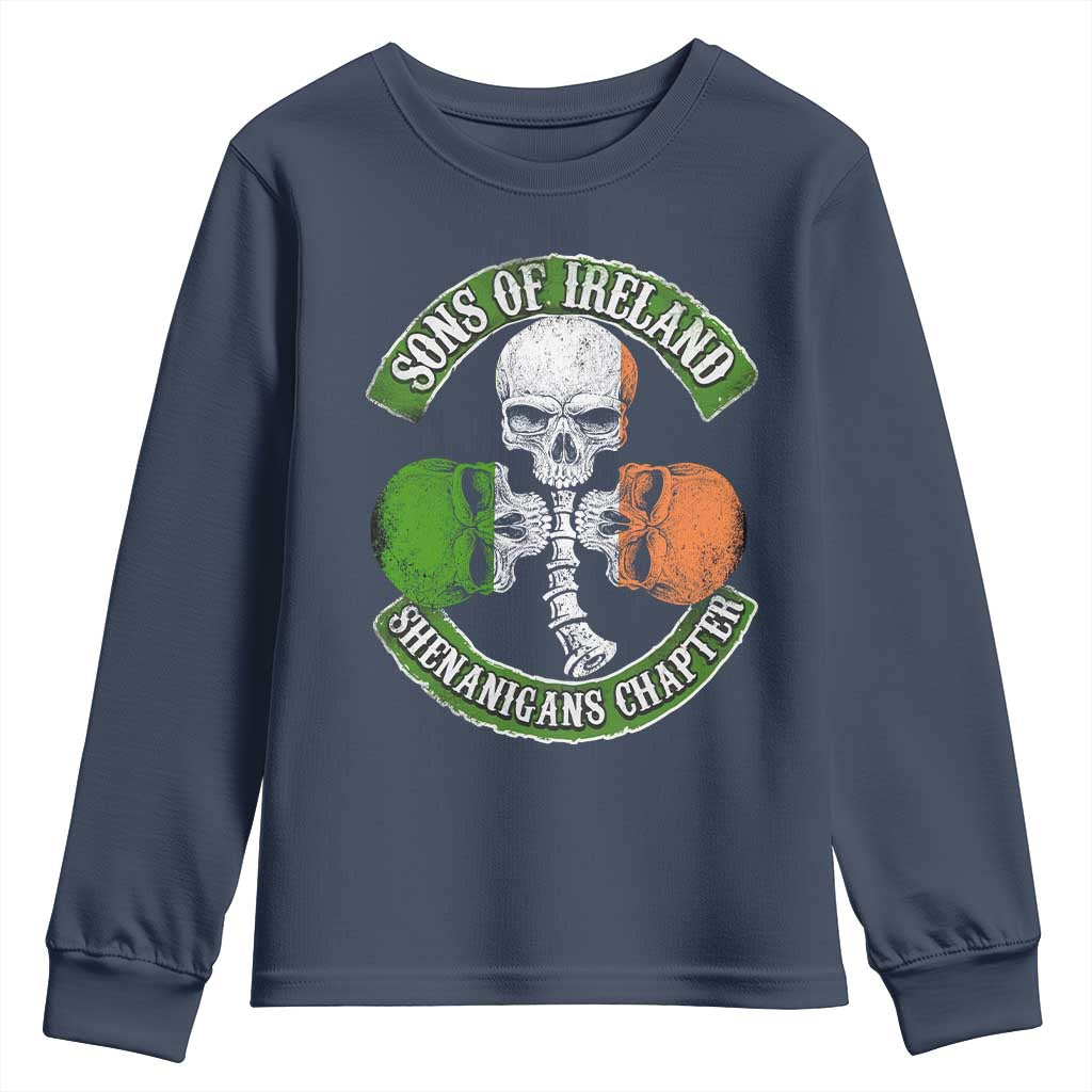 Irish Pride Youth Sweatshirt Sons Of Ireland Shenanigans Chapter Skull Shamrock TS09 Navy Print Your Wear