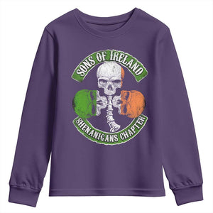 Irish Pride Youth Sweatshirt Sons Of Ireland Shenanigans Chapter Skull Shamrock TS09 Purple Print Your Wear