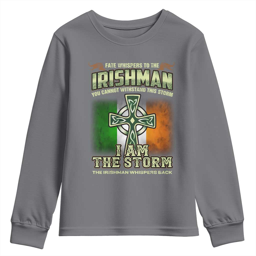 Irish Pride Youth Sweatshirt Irish Warrior I Am The Storm The Irishman Whispers Back TS09 Charcoal Print Your Wear