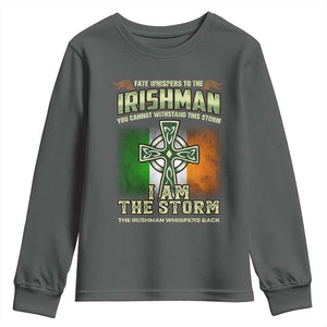 Irish Pride Youth Sweatshirt Irish Warrior I Am The Storm The Irishman Whispers Back TS09 Dark Heather Print Your Wear