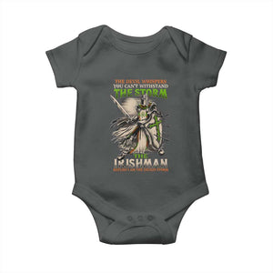 Irish Pride Baby Onesie Irish Warrior I Am The Feckin Storm TS09 Dark Heather Print Your Wear