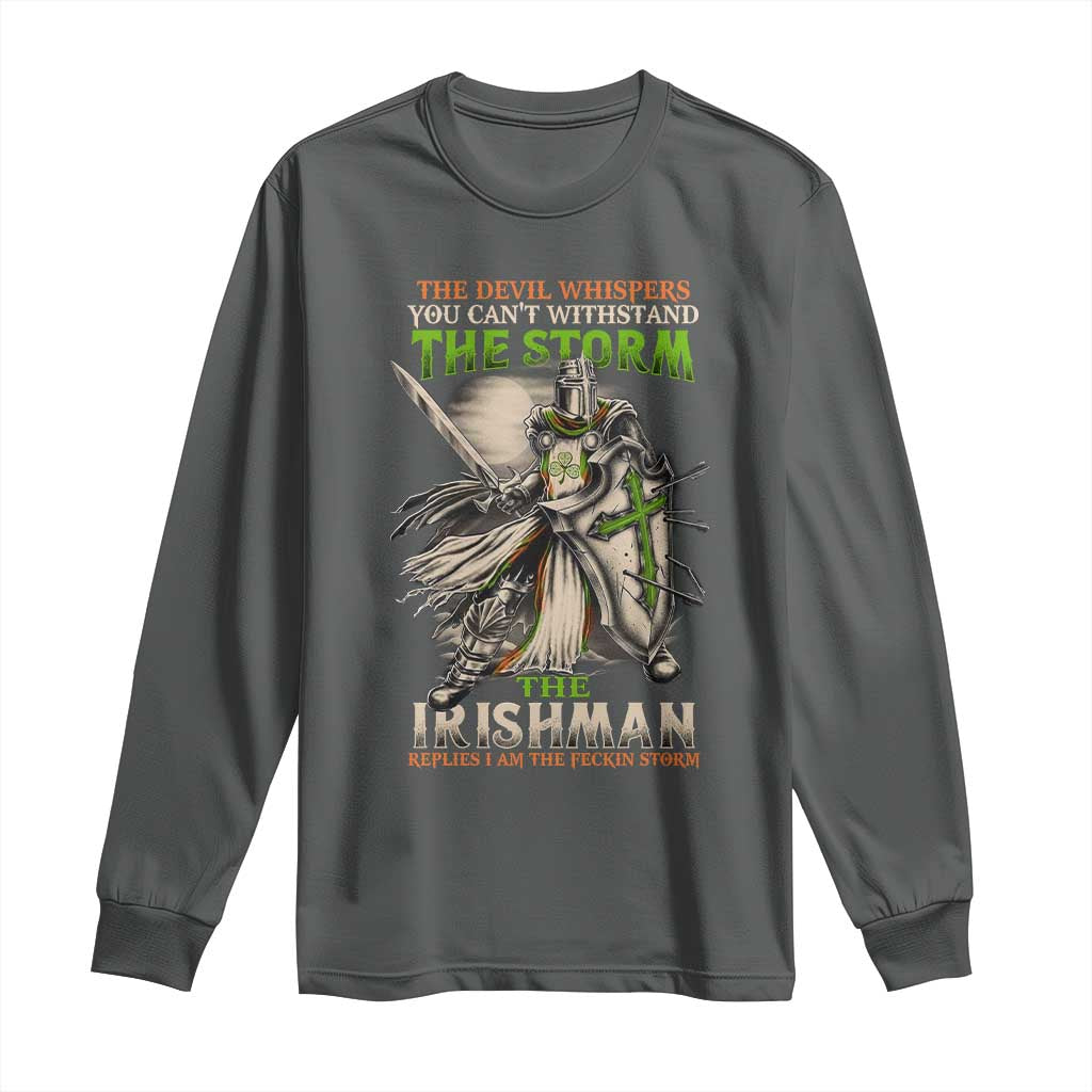 Irish Pride Long Sleeve Shirt Irish Warrior I Am The Feckin Storm TS09 Dark Heather Print Your Wear