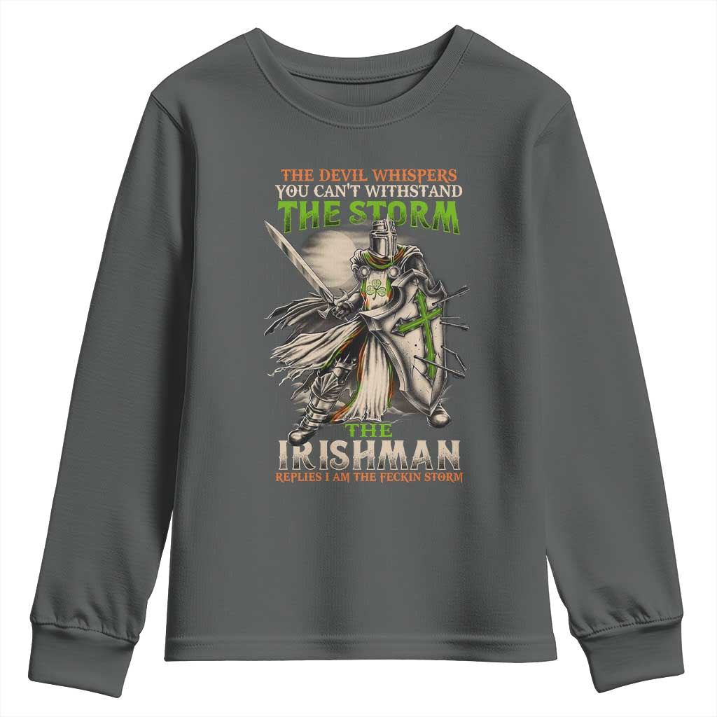 Irish Pride Youth Sweatshirt Irish Warrior I Am The Feckin Storm TS09 Dark Heather Print Your Wear