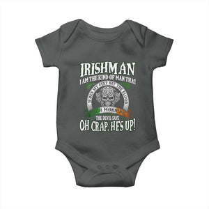 Funny Irishman Baby Onesie When My Feet Hit The Floor Each Morning The Devil Says Oh Crap He's Up TS09 Dark Heather Print Your Wear