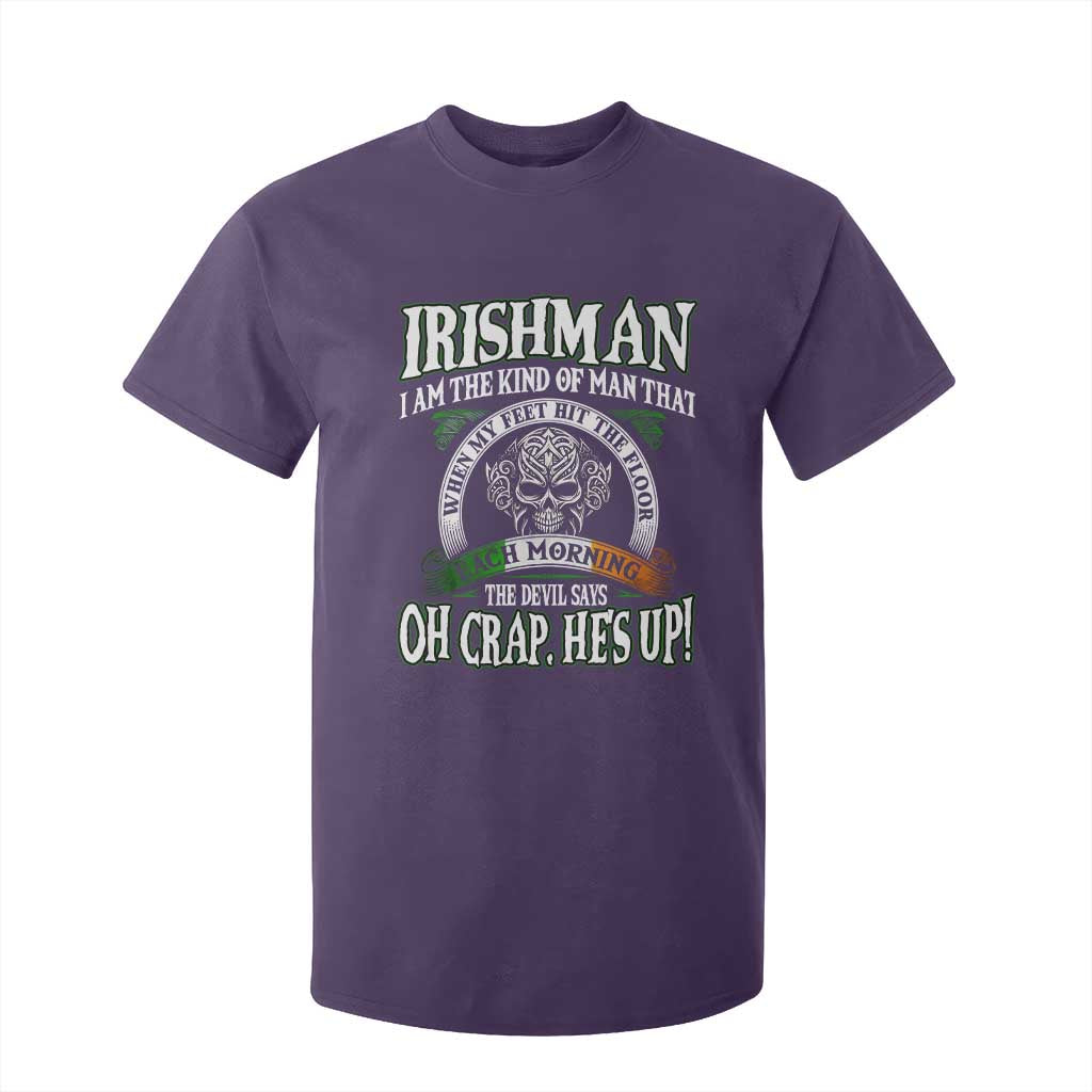 Funny Irishman T Shirt For Kid When My Feet Hit The Floor Each Morning The Devil Says Oh Crap He's Up TS09 Purple Print Your Wear