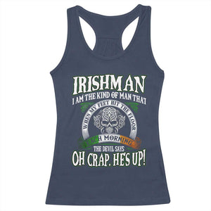 Funny Irishman Racerback Tank Top When My Feet Hit The Floor Each Morning The Devil Says Oh Crap He's Up TS09 Navy Print Your Wear