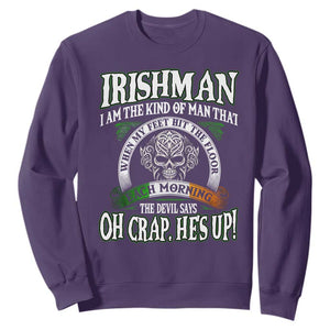 Funny Irishman Sweatshirt When My Feet Hit The Floor Each Morning The Devil Says Oh Crap He's Up TS09 Purple Print Your Wear