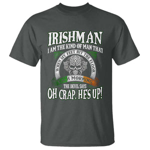 Funny Irishman T Shirt When My Feet Hit The Floor Each Morning The Devil Says Oh Crap He's Up TS09 Dark Heather Print Your Wear