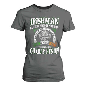 Funny Irishman T Shirt For Women When My Feet Hit The Floor Each Morning The Devil Says Oh Crap He's Up TS09 Dark Heather Print Your Wear