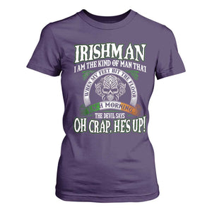 Funny Irishman T Shirt For Women When My Feet Hit The Floor Each Morning The Devil Says Oh Crap He's Up TS09 Purple Print Your Wear