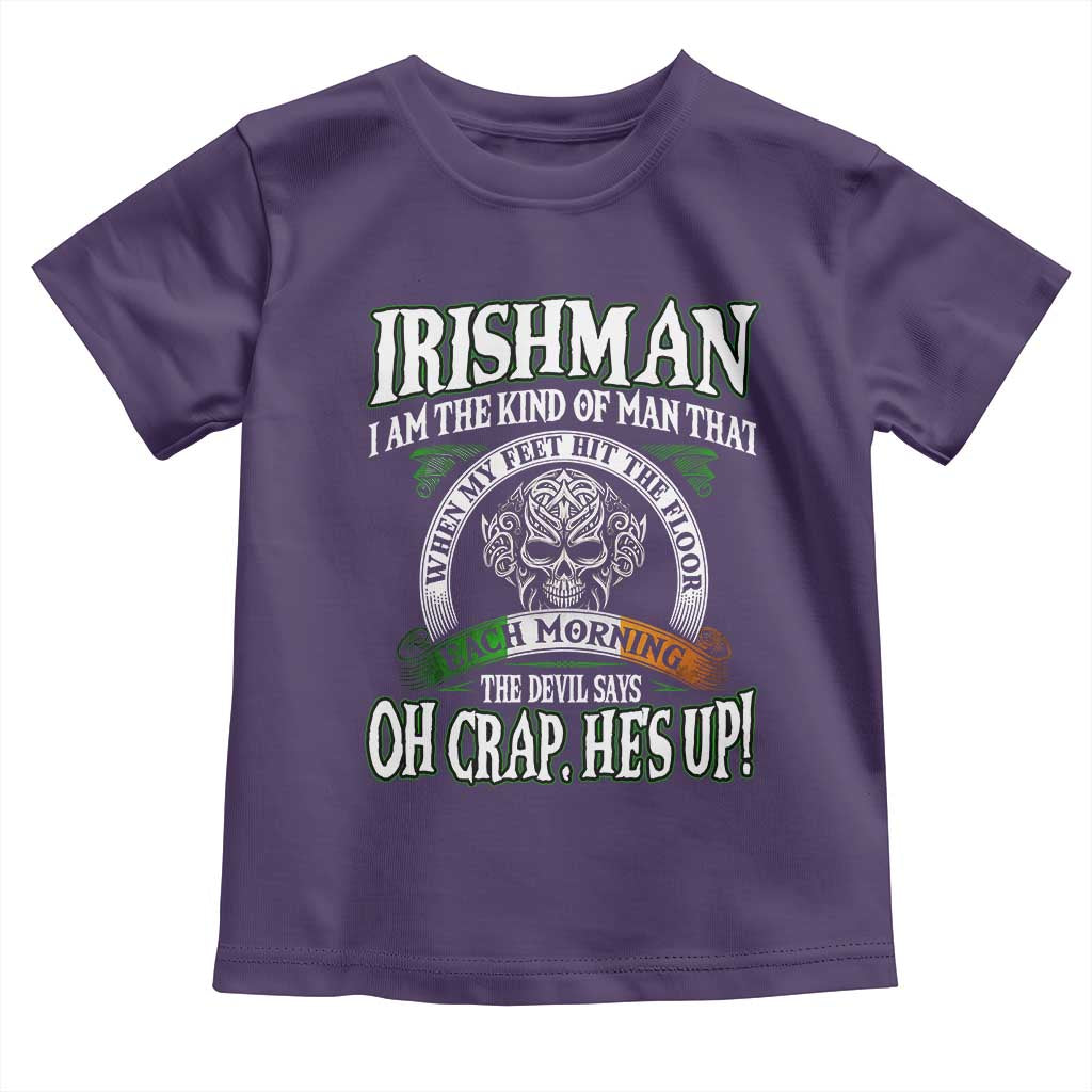 Funny Irishman Toddler T Shirt When My Feet Hit The Floor Each Morning The Devil Says Oh Crap He's Up TS09 Purple Print Your Wear