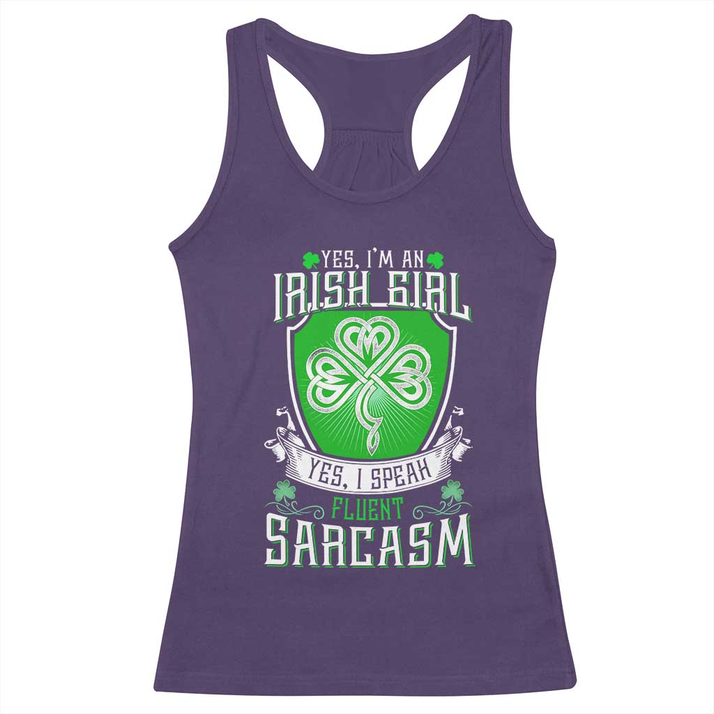 Funny Irish Girl Racerback Tank Top I Speak Fluent Sarcasm TS09 Purple Print Your Wear