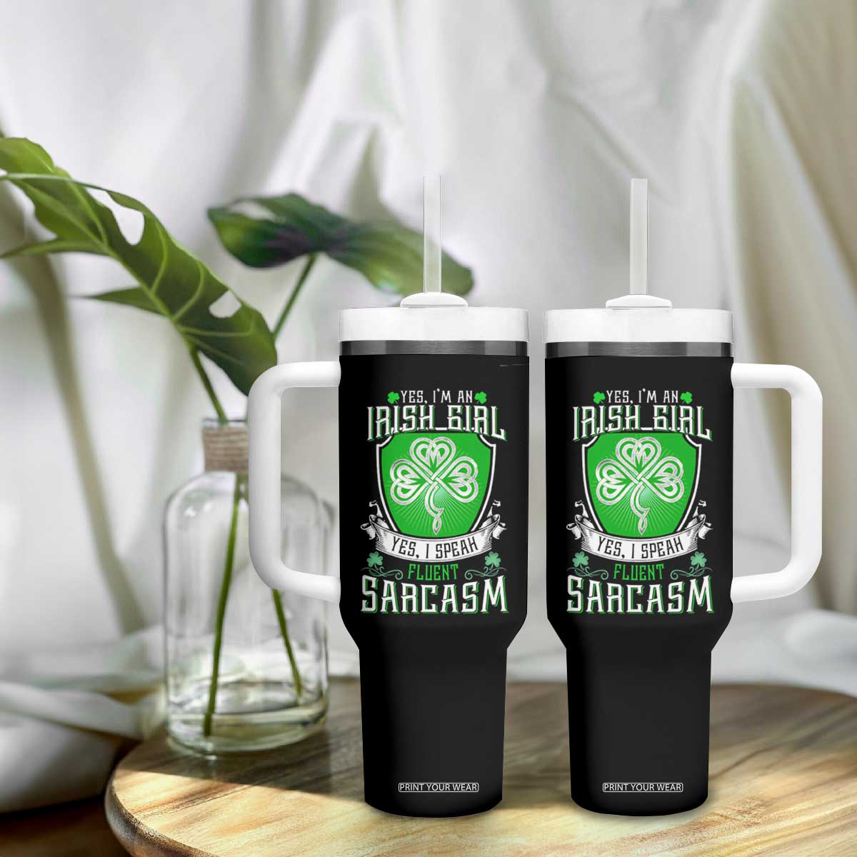 Funny Irish Girl Tumbler With Handle I Speak Fluent Sarcasm TS09 Print Your Wear