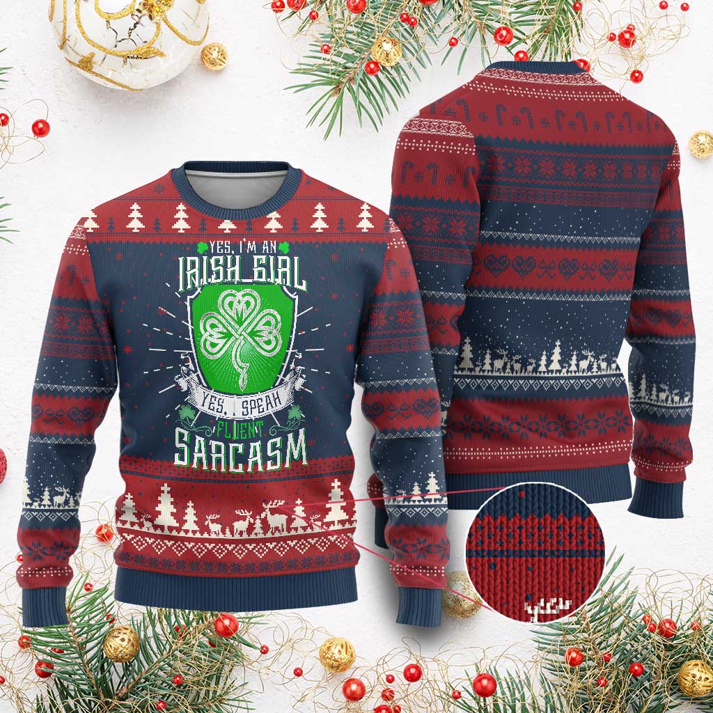 Funny Irish Girl Knit Sweatshirt I Speak Fluent Sarcasm TS09 Burgundy Print Your Wear