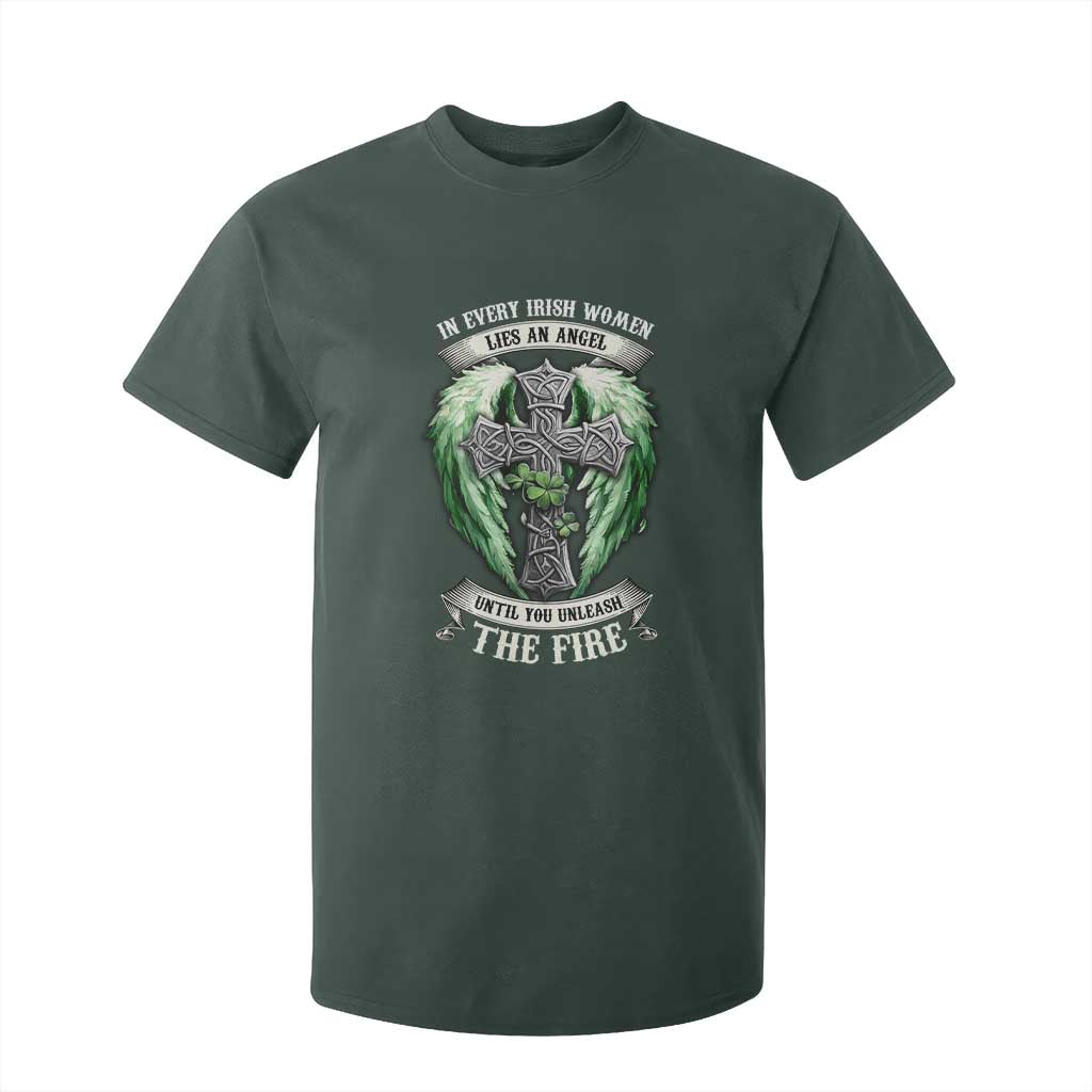 Irish Women T Shirt For Kid In Every Irish Woman Lies An Angel Until You Unleash The Fire TS09 Dark Forest Green Print Your Wear