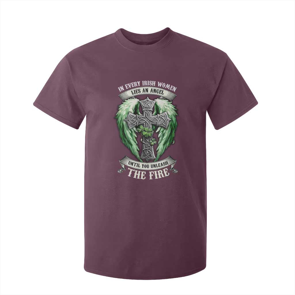 Irish Women T Shirt For Kid In Every Irish Woman Lies An Angel Until You Unleash The Fire TS09 Maroon Print Your Wear