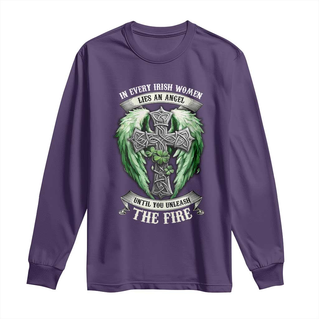 Irish Women Long Sleeve Shirt In Every Irish Woman Lies An Angel Until You Unleash The Fire TS09 Purple Print Your Wear