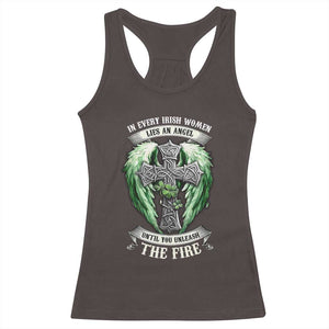 Irish Women Racerback Tank Top In Every Irish Woman Lies An Angel Until You Unleash The Fire TS09 Dark Chocolate Print Your Wear