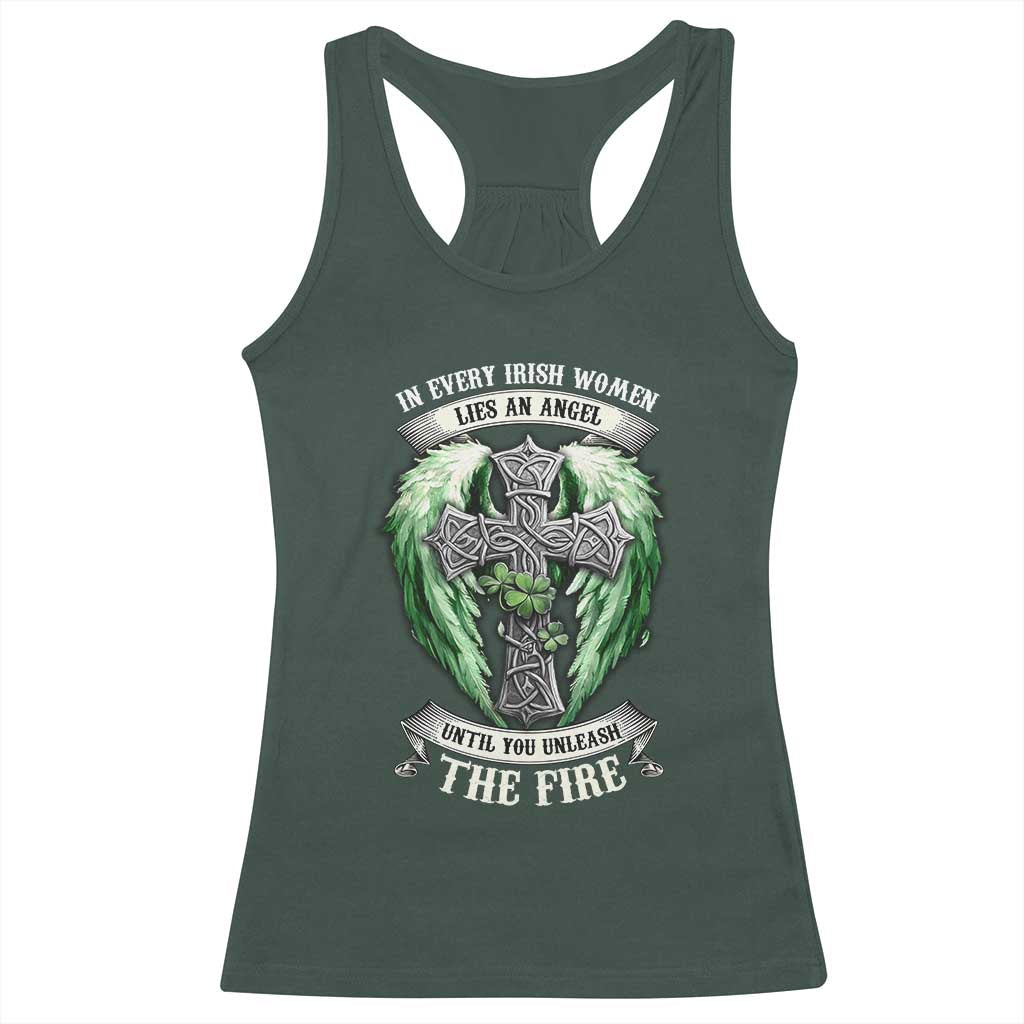 Irish Women Racerback Tank Top In Every Irish Woman Lies An Angel Until You Unleash The Fire TS09 Dark Forest Green Print Your Wear