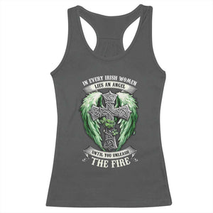 Irish Women Racerback Tank Top In Every Irish Woman Lies An Angel Until You Unleash The Fire TS09 Dark Heather Print Your Wear