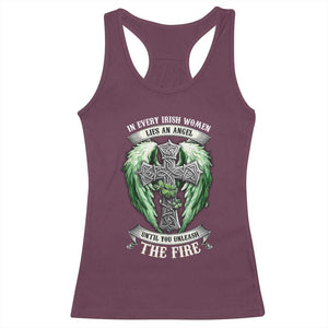 Irish Women Racerback Tank Top In Every Irish Woman Lies An Angel Until You Unleash The Fire TS09 Maroon Print Your Wear