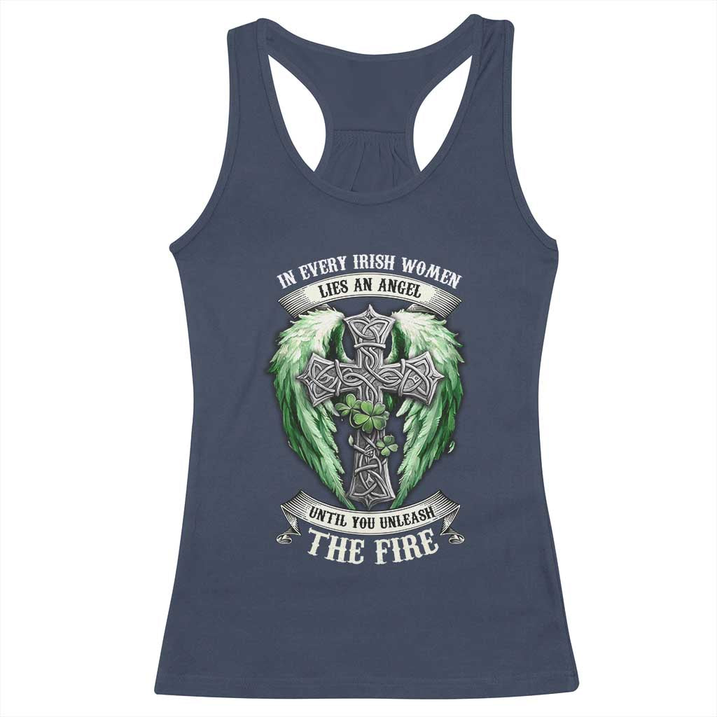 Irish Women Racerback Tank Top In Every Irish Woman Lies An Angel Until You Unleash The Fire TS09 Navy Print Your Wear
