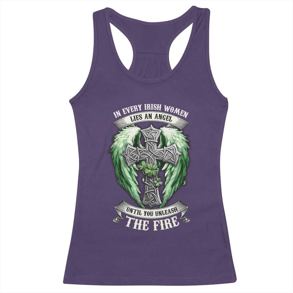 Irish Women Racerback Tank Top In Every Irish Woman Lies An Angel Until You Unleash The Fire TS09 Purple Print Your Wear