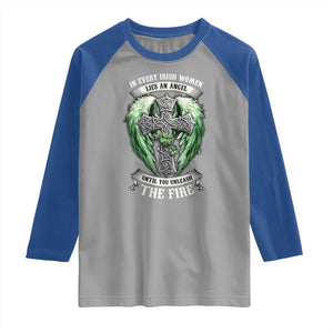 Irish Women Raglan Shirt In Every Irish Woman Lies An Angel Until You Unleash The Fire TS09 Sport Gray Royal Print Your Wear