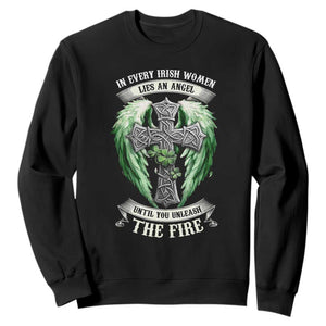Irish Women Sweatshirt In Every Irish Woman Lies An Angel Until You Unleash The Fire TS09 Black Print Your Wear