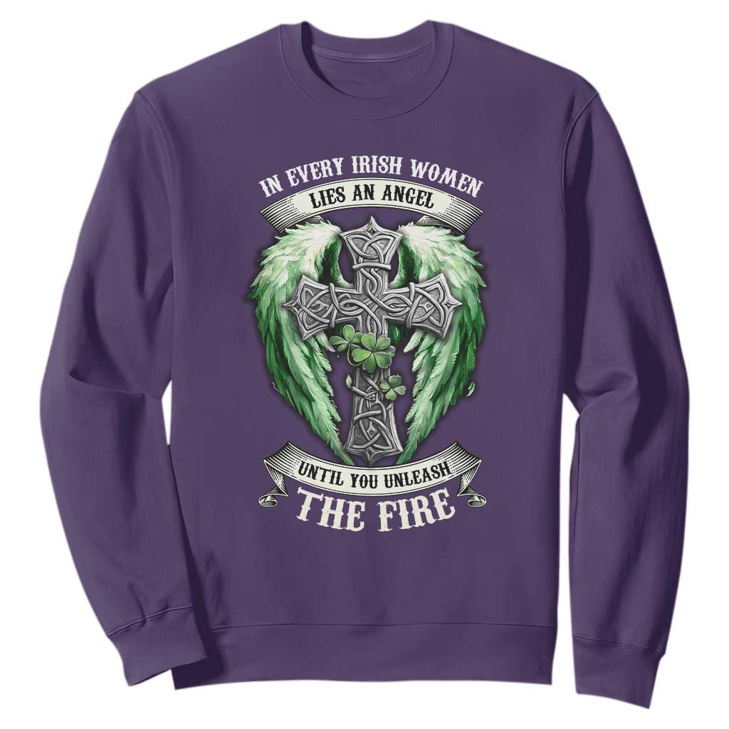 Irish Women Sweatshirt In Every Irish Woman Lies An Angel Until You Unleash The Fire TS09 Purple Print Your Wear