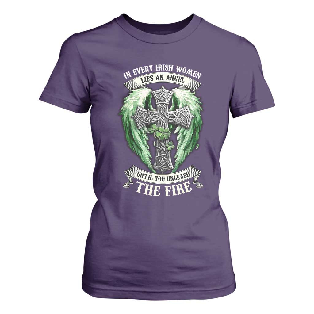 Irish Women T Shirt For Women In Every Irish Woman Lies An Angel Until You Unleash The Fire TS09 Purple Print Your Wear