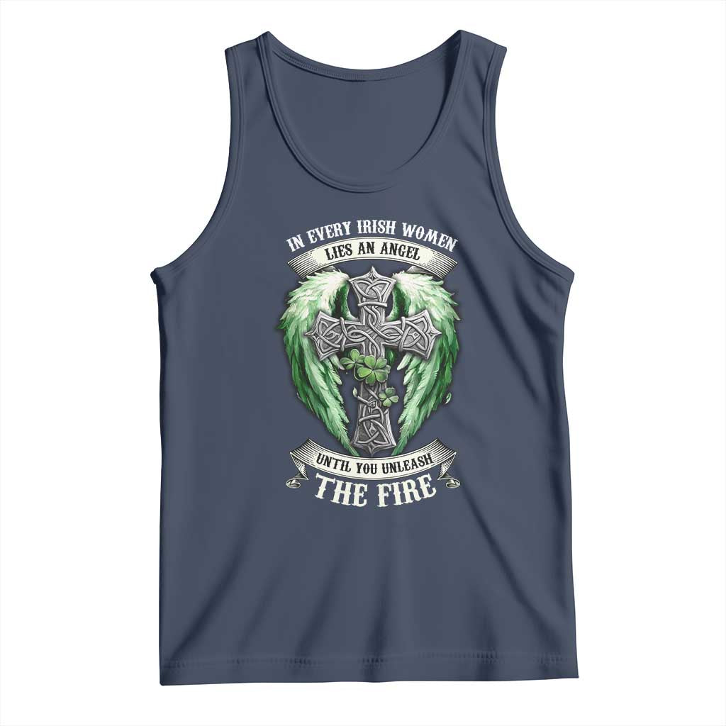 Irish Women Tank Top In Every Irish Woman Lies An Angel Until You Unleash The Fire TS09 Navy Print Your Wear