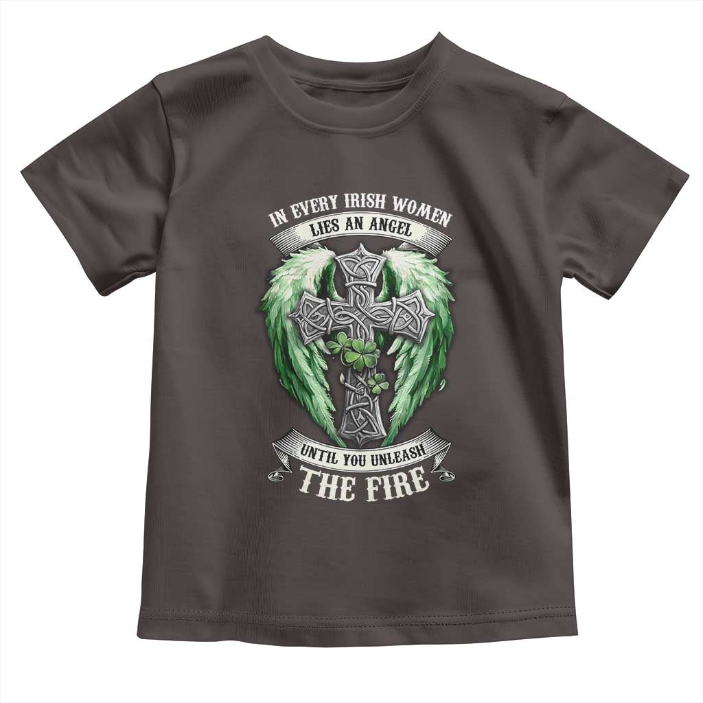 Irish Women Toddler T Shirt In Every Irish Woman Lies An Angel Until You Unleash The Fire TS09 Dark Chocolate Print Your Wear