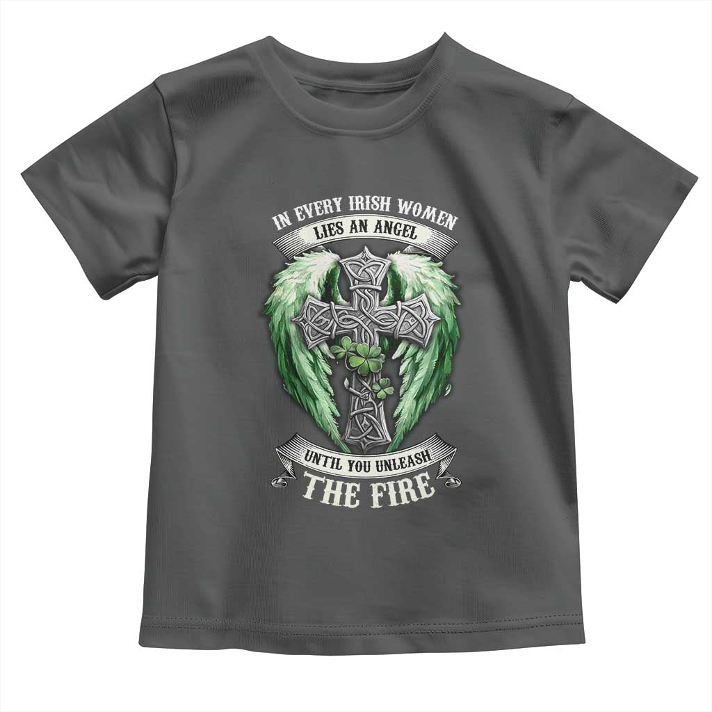 Irish Women Toddler T Shirt In Every Irish Woman Lies An Angel Until You Unleash The Fire TS09 Dark Heather Print Your Wear