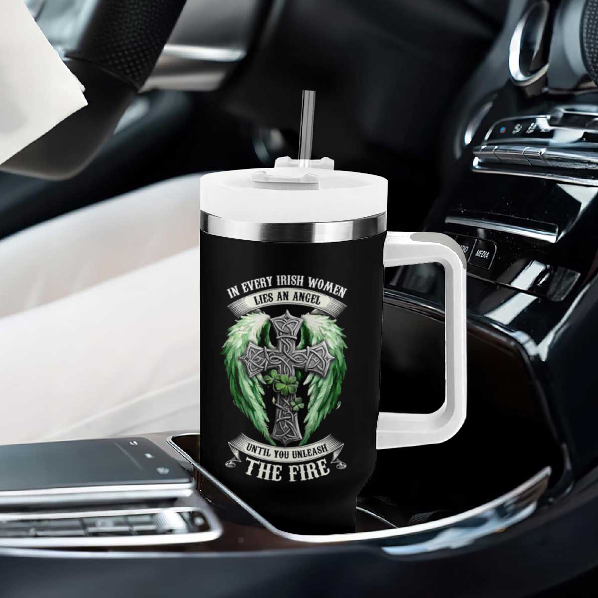 Irish Women Tumbler With Handle In Every Irish Woman Lies An Angel Until You Unleash The Fire TS09 Print Your Wear