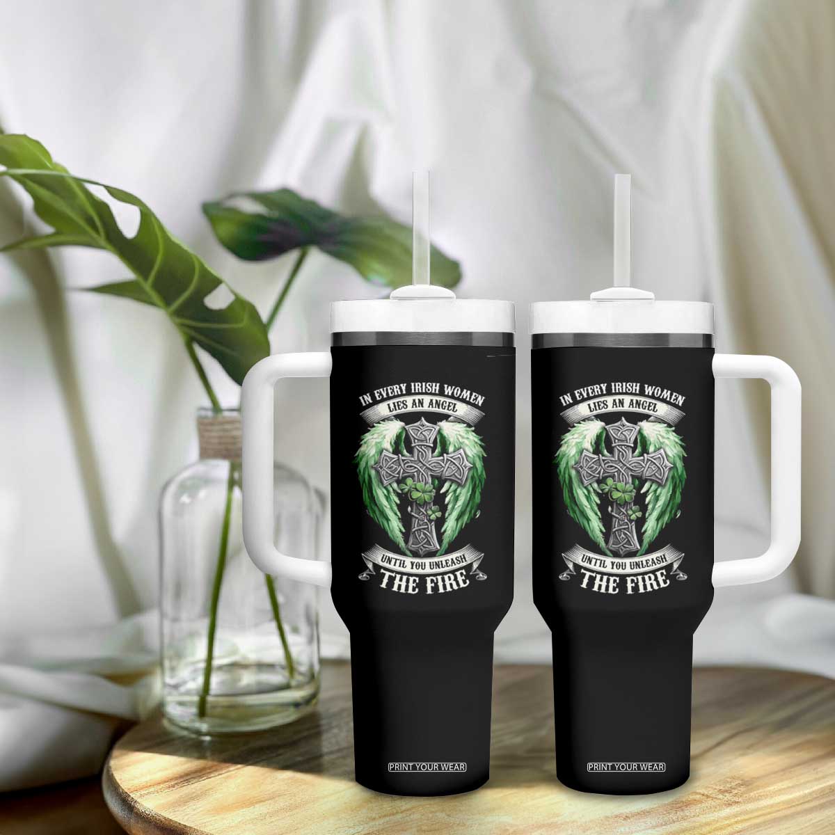 Irish Women Tumbler With Handle In Every Irish Woman Lies An Angel Until You Unleash The Fire TS09 Print Your Wear