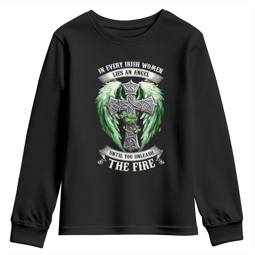 Irish Women Youth Sweatshirt In Every Irish Woman Lies An Angel Until You Unleash The Fire TS09 Black Print Your Wear