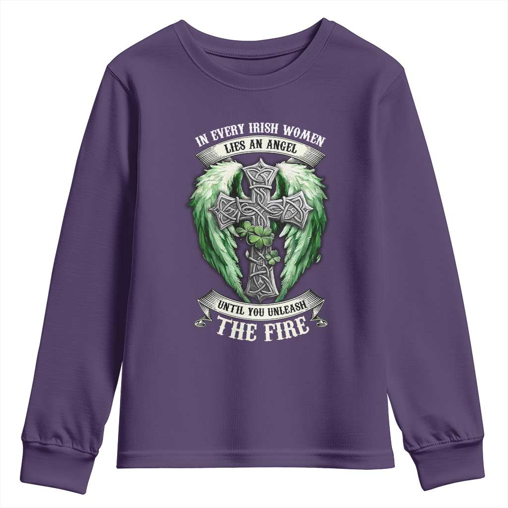 Irish Women Youth Sweatshirt In Every Irish Woman Lies An Angel Until You Unleash The Fire TS09 Purple Print Your Wear