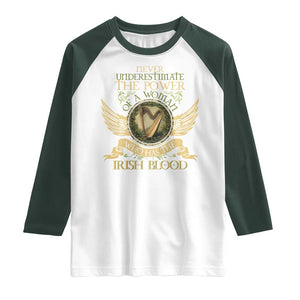 Never Underestimate The Power Of Irish Women Raglan Shirt TS09 White Dark Forest Green Print Your Wear
